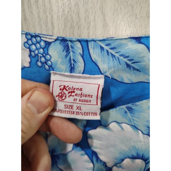 Vintage Kalena Fashions Women Dress Size XL Blue Floral Hawaiian Peplum Hem - Picture 3 of 6